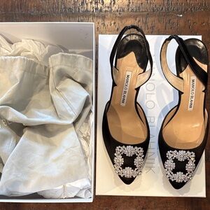 Manolo Blahnik Black Heels with Crystal Embellishments